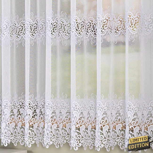 Firana gipiura 2 pasy - Szyta Na Wymiar - Krótka do parapetu - do salonu, pokoju, kuchni, bez prasowania - BOŻENA